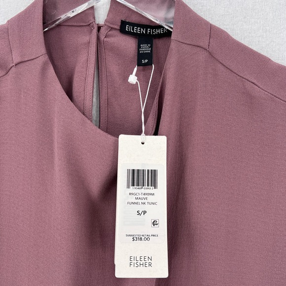 EILEEN FISHER Tunic Top Womens S Mauve Purple Silk Georgette Crepe Funnel Neck - Picture 12 of 16